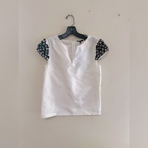 Raoul White Cap jeweled Sleeve Blouse